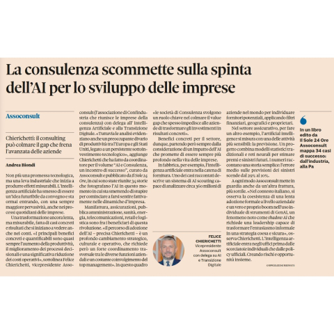 Articolo del Sole 24 Ore sul nostro Libro AI – “La Consulenza scommette sulla spinta dell’AI per lo sviluppo delle imprese”